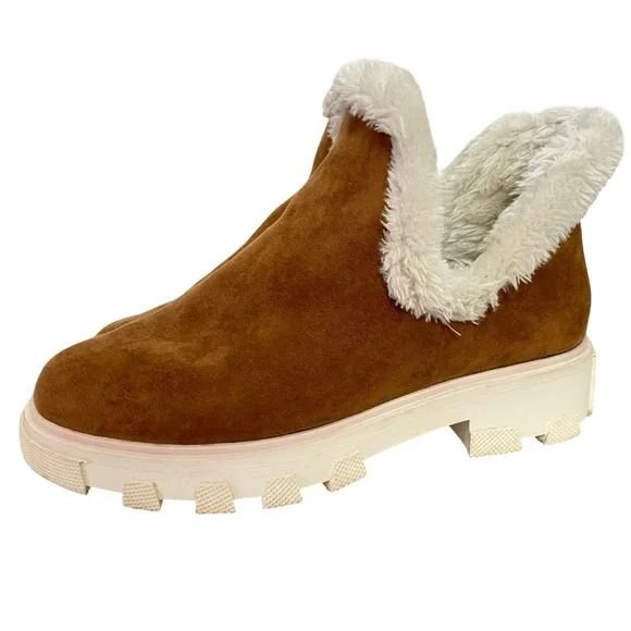 Free People Boots Womens Size 8 FR x FP Vegan Suede Fuzzy Slip On Camel Cream - Picture 3 of 13